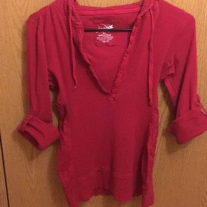 Graine red long sleeve button down hooded top